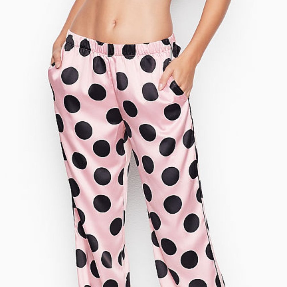 NWT L VS Satin PJ Pant Pink Polka Dot - Picture 3 of 15